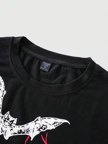 ROMWE MEN Goth Men's Letter & Spider Web Print Round Neck Short Sleeve Casual T-Shirt - Black - View 3