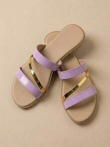 Flat Sandal In Gold, Rose And Silver Gold - 粉色 - 查看 3