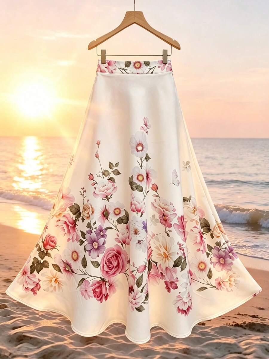 Modelyn Floral Print Flared Skirt - Multicolor - View 1