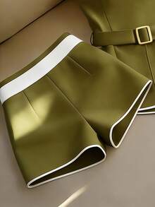 Franclia 女款對比色抹胸上衣與短褲兩件套 Ytk Clothes Zoey 套裝 Yk Outfits Zante 度假穿搭 - 軍綠色 - 查看 2