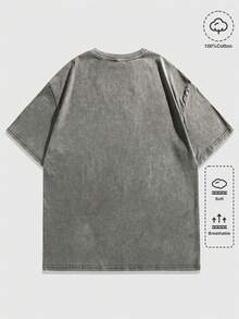 ROMWE MEN Goth Kaos Lengan Pendek Bermotif Gaya Jalanan Pria - Timbal berwarna abu-abu - View 2