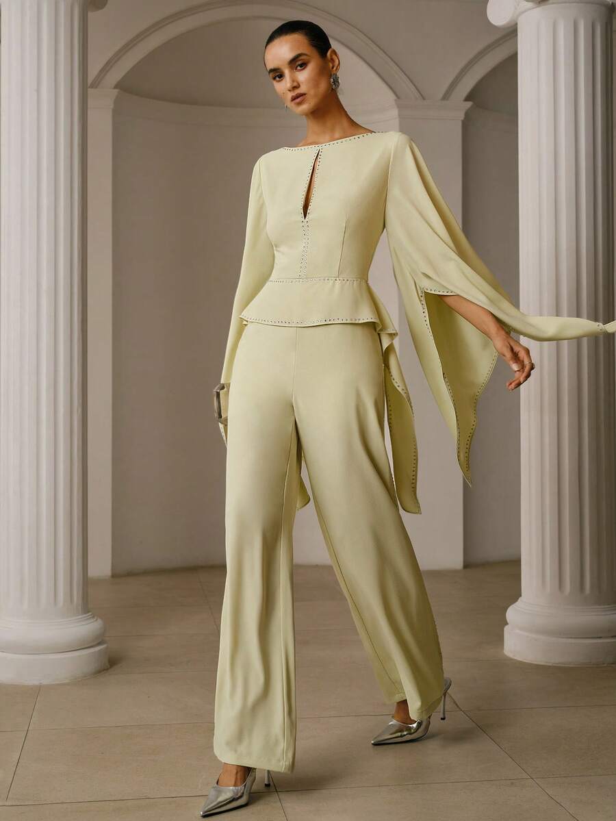 PREMIUM Bộ jumpsuit xẻ tay, khoét eo - màu xanh lá - Xem 1