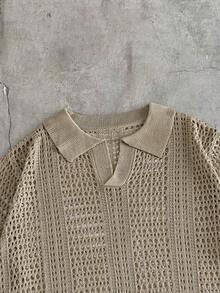 AXEPEAK Áo thun nam tay ngắn màu trơn khoét lỗ, kiểu dáng rộng rãi, chất liệu dệt kim. - Màu Khaki - Xem 5