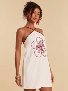 Travachic Women's Fashion Floral Print Off-Shoulder Sexy Dress For Vacation - Apricot - View 3