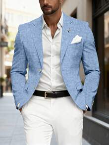 Manfinity Mode Áo blazer nam tay dài cổ ve lật kiểu dáng thường ngày - Màu xanh nhạt - Xem 1