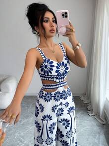 Elenzga Bộ áo liền quần nữ kiểu dáng thường ngày, thiết kế khoét eo, đa năng, phù hợp cho việc đi làm. - Màu xanh lam - Xem 6