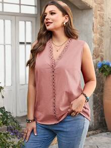 EMERY ROSE Plus Size Plain Minimalist Sleeveless Shirt - Pink - View 3