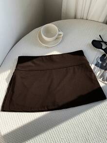 SHEIN EZwear Women's Casual Solid Color Skort, Minimalist Versatile For Daily Commute, Summer - Chocolate Brown - View 2