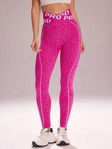 Sovereign Charm Quần legging nữ in chữ, kiểu dáng thường ngày, đa năng, phù hợp mặc hàng ngày và ngoài trời. - Màu Hồng Tươi - Xem 6