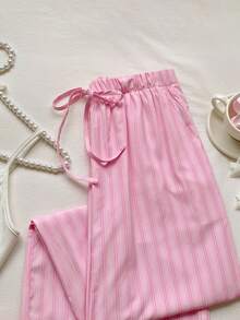 Comfortcana Women's Drawstring Waist Casual Versatile Daily Wear Wide Leg Pants - Hot Pink - View 3