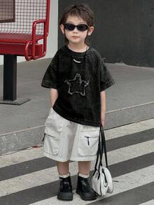 Dazy Kids 幼儿男童宽松休闲牛仔T恤，星形图案，夏季 - 黑色 - 查看 4