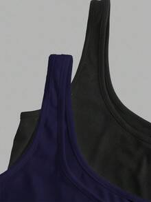 SHEIN CURVE+ Set de 2 piezas de top ajustado con cuello redondo y cintura fruncida para mujer talla grande, versátil para uso diario - Multicolor - Ver 7
