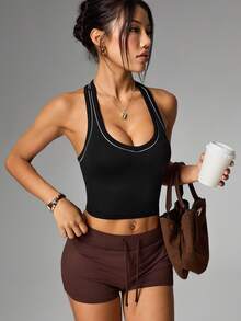SHEIN Sports Women's Seamless Casual Athleisure Sexy Fitness Outdoor Sports Running Workout Yoga Tank Top Gym Black Summer - Black and White - View 3