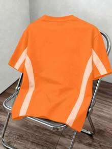 Manfinity Joysei Men's Letter Print Round Neck Short Sleeve Casual T-Shirt - Orange - View 2
