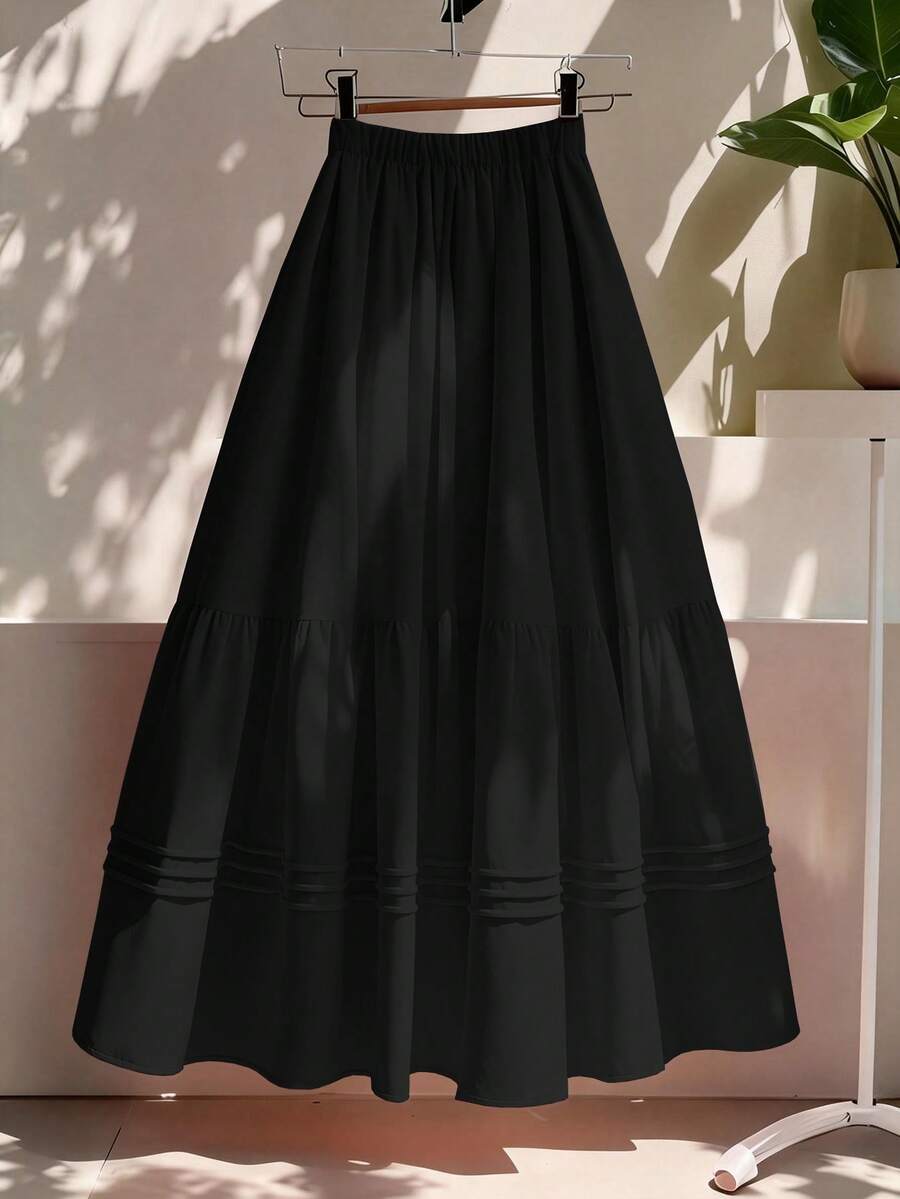 GlowEve CURVE Plus Size Elegant Solid Color Skirt, Summer Fall - Black - View 1