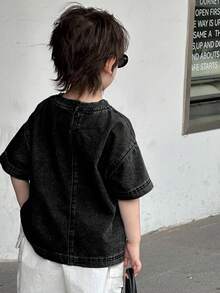 Dazy Kids 幼儿男童宽松休闲牛仔T恤，星形图案，夏季 - 黑色 - 查看 5