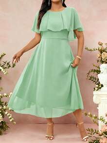 Allurite Vestido largo de gasa elegante de unicolor y cuello redondo holgado para mujer de talla grande, vestido de verano, vestido de primavera elegante, vestido formal elegante para mujer, vestido de boda, vestido de invitada de boda - Multicolor - Ver 5