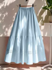 GlowEve CURVE Plus Size Elegant Solid Color Skirt, Summer Fall - Blue - View 2