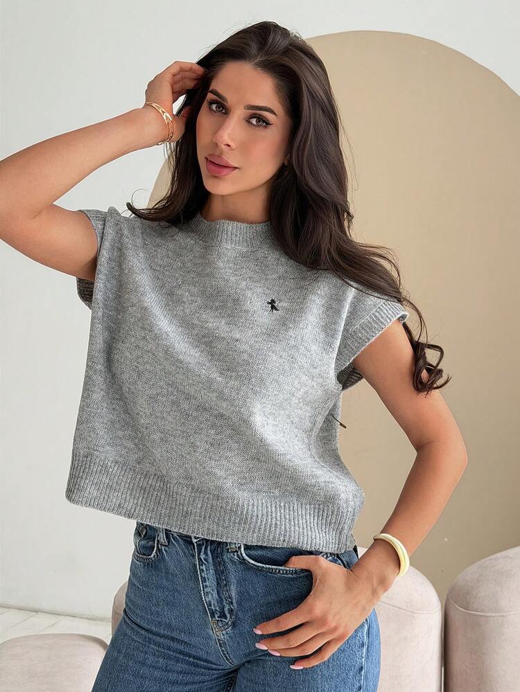 Embroidered Pattern Round Neck Short Sleeve Casual Vintage Summer Lightweight Knit Top For Women