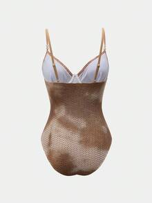 Swim Oasis Bộ áo tắm liền thân và váy in họa tiết tie-dye dành cho nữ, thích hợp cho kỳ nghỉ và đi biển. - màu nâu - Xem 5