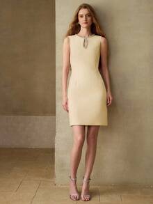 MOTF PREMIUM WOMEN'S ELEGANT YELLOW SHORT DRESS, SUMMER - Light Yellow - View 6