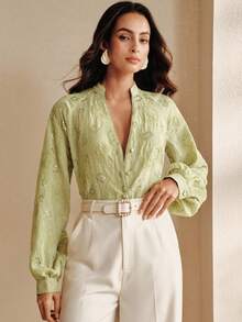 Anewsta Áo kiểu dài tay đính sequin thêu họa tiết thời trang và thanh lịch dành cho nữ dự tiệc. - màu xanh lá - Xem 4