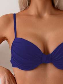 Swim SPRTY Bộ bikini 2 mảnh màu đen gợi cảm dành cho nữ, gồm áo quây và quần bơi xếp ly, thích hợp mặc đi biển mùa hè. - Màu xanh hải quân - Xem 7