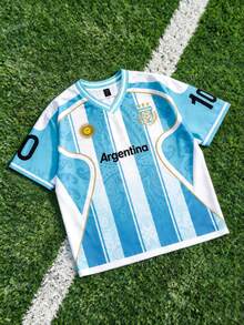 男士休闲撞色条纹T恤，夏季 - 藍白色 - 查看 1