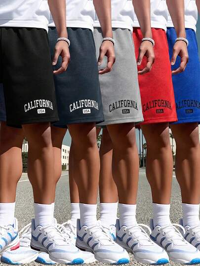 Quần short thể thao dệt kim dành cho bé trai tuổi teen, thiết kế in chữ đơn giản, bộ nhiều quần short thể thao thời trang, nhiều màu sắc đáp ứng nhu cầu hàng ngày, phù hợp cho dã ngoại, đi học, thể thao, chụp ảnh, mặc thường ngày. Kiểu dáng thời trang và đa năng, quần short mùa hè thiết yếu.