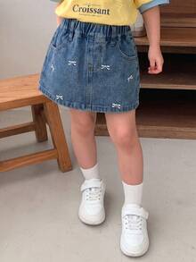Dazy Kids 少女牛仔短褲 夏季 - 深色水洗藍 - 查看 6