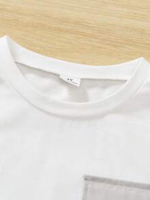 SHEIN 男童休闲运动实用口袋T恤短裤套装（2件），适合户外玩耍、日常穿着、度假、返校、春夏穿着。 - 白色 - 查看 6
