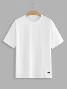 EASEVO Plus Size Men's Casual Loose Fit Short Sleeve White Plain Jacquard T-Shirt, Summer - White - View 4