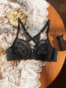 Divavoom 1pc Women's Underwire Lace Bra, Sexy Supportive Lift, Black Push Up Bras Lace Push Up Lingerie - Black - View 3