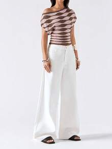 LYSMO 2026 New Minimalist Asymmetric Collar Contrast Color Knit Top For Women, Casual Spring/Summer Outfit, Beach Wear, Spring Break, Summer Top - Multicolor - View 5
