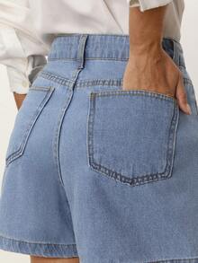 Daynim Quần short denim cạp lệch, túi xéo - Rửa trung bình - Xem 4