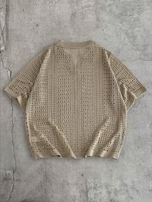 AXEPEAK Áo thun nam tay ngắn màu trơn khoét lỗ, kiểu dáng rộng rãi, chất liệu dệt kim. - Màu Khaki - Xem 3