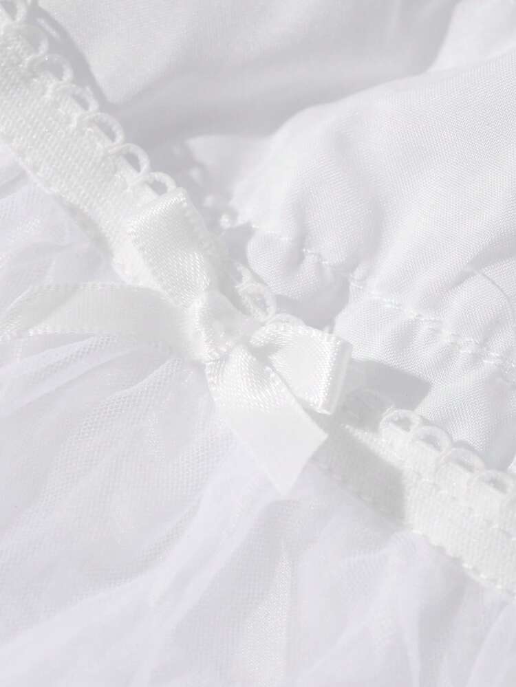 White Mesh Layered Puff Shorts For Women Summer