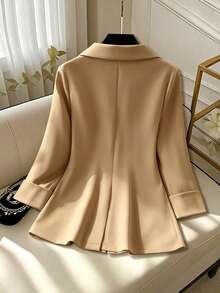 EMERY ROSE Blazer casual de mujer de unicolor con cuello de solapa y manga larga - Caqui - Ver 2