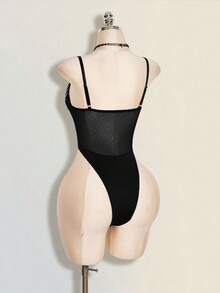SHEIN ICON Women's Sexy Rhinestone Mesh Fishbone Camisole, Summer - Black - View 8