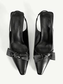 CUCCOO CHICEST Ladies Elegant Casual Party Wedding Bow Solid Color High Heels - Black - View 9