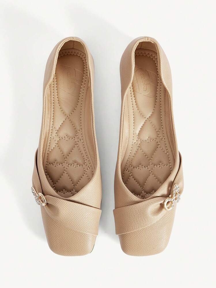 CUCCOO CHICEST Square Toe Low Vamp Bow Soft Sole Soft Leather Fashionable Versatile Comfortable Elegant Apricot Flats
