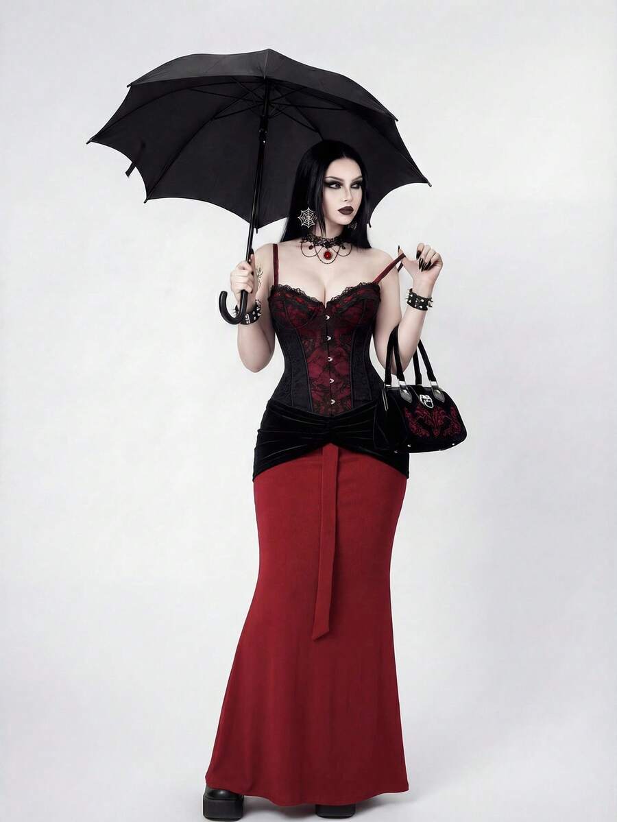 Glisette 女士时尚黑色叠层针织拼接半身裙 - 彩色 - 查看 1