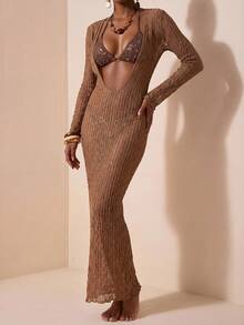 Zivah 新款女士度假休闲沙滩泳池派对透视镂空连衣裙罩衫 - 綠色 - 查看 6