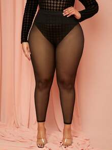 SHEIN SXY Quần legging lưới mỏng Plus không kèm quần lót - màu đen - Xem 7