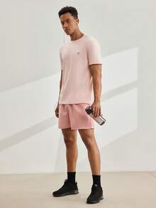 Driftmere Men Solid Drawstring Waist Shorts - Baby Pink - View 8