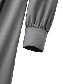 GlowEve CURVE Đầm chữ A tay đèn lồng ve áo màu trơn cỡ lớn dành cho nữ, thắt nút, xếp ly eo - Xám - Xem 3