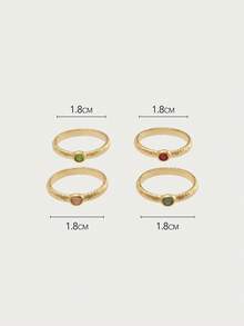Bộ 4 nhẫn đá quý thủy tinh Dopamine cổ điển. - Vàng - Xem 6