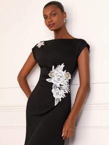 Lilora Women's Elegant Summer High-End Sequin Embellished Dress,Black Floral Dining Cocktail Party Formal Wedding Graduation For Woman - Black - View 7