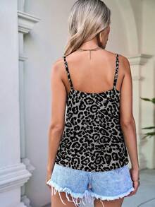 SHEIN LUNE Casual Versatile Fashionable Leopard Print V-Neck Contrast Lace Camisole Tank Top, Suitable For Summer - Multicolor - View 2