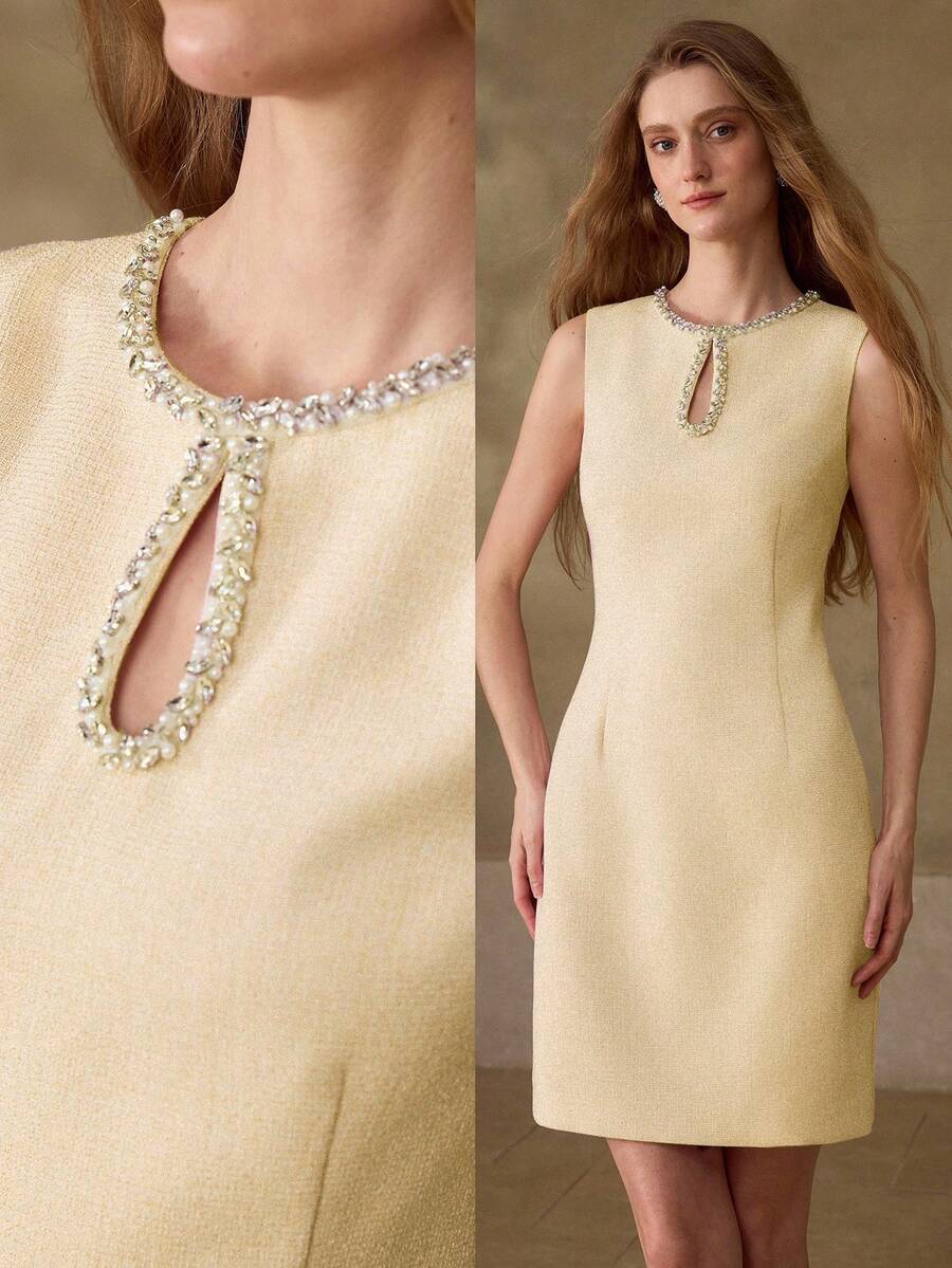 MOTF PREMIUM WOMEN'S ELEGANT YELLOW SHORT DRESS, SUMMER - Light Yellow - View 1
